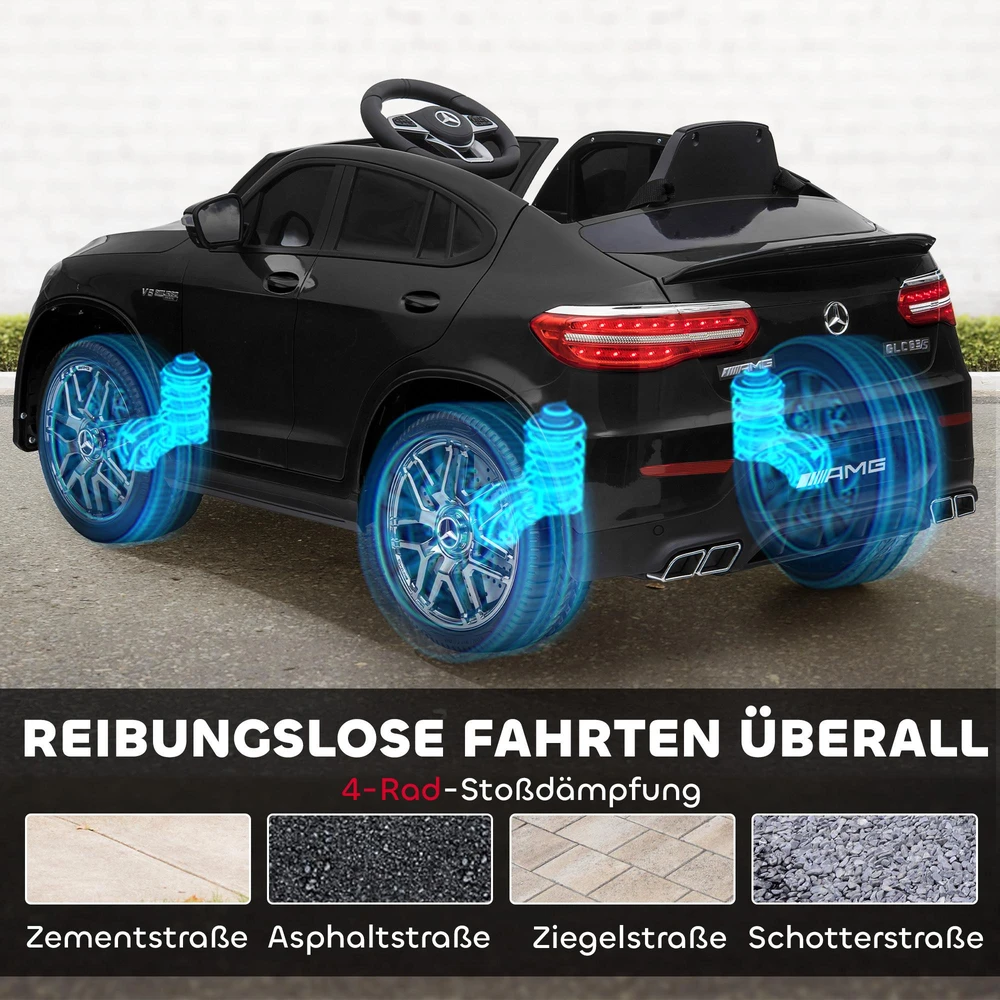 Vaikiškas automobilis HOMCOM Mercedes-Benz AMG GLA45, licencijuotas elektromobilis su nuotolinio valdymo pulteliu, 2 x 35 W varikliai, MP3, saugos diržas, 37–60 mėn., juodas