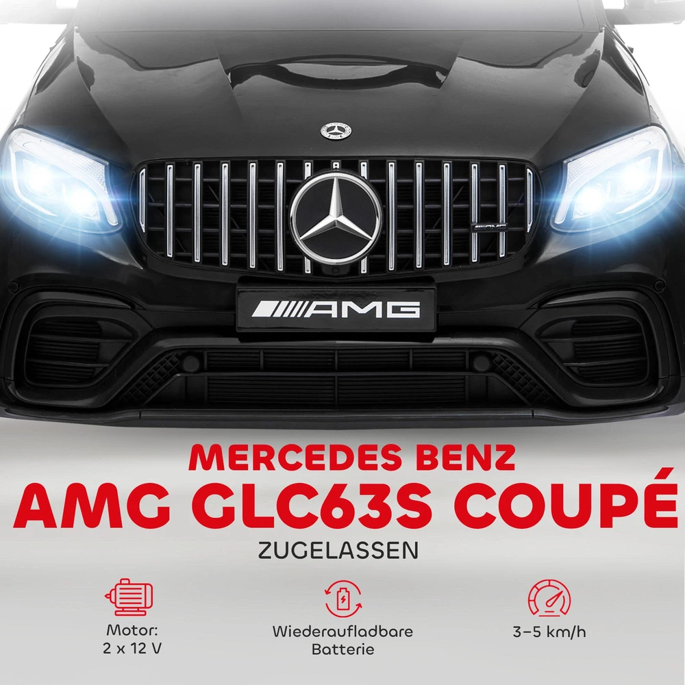 Vaikiškas automobilis HOMCOM Mercedes-Benz AMG GLA45, licencijuotas elektromobilis su nuotolinio valdymo pulteliu, 2 x 35 W varikliai, MP3, saugos diržas, 37–60 mėn., juodas