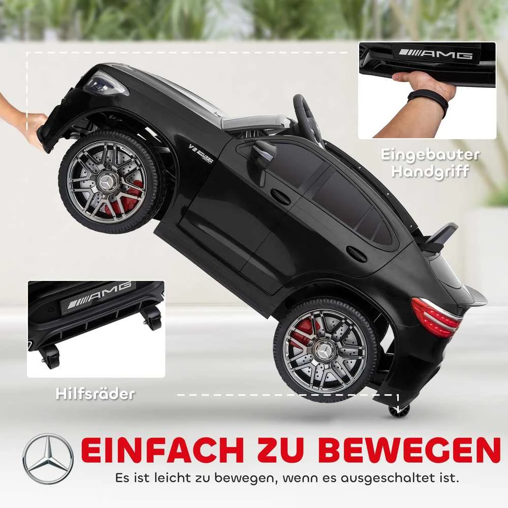 Vaikiškas automobilis HOMCOM Mercedes-Benz AMG GLA45, licencijuotas elektromobilis su nuotolinio valdymo pulteliu, 2 x 35 W varikliai, MP3, saugos diržas, 37–60 mėn., juodas