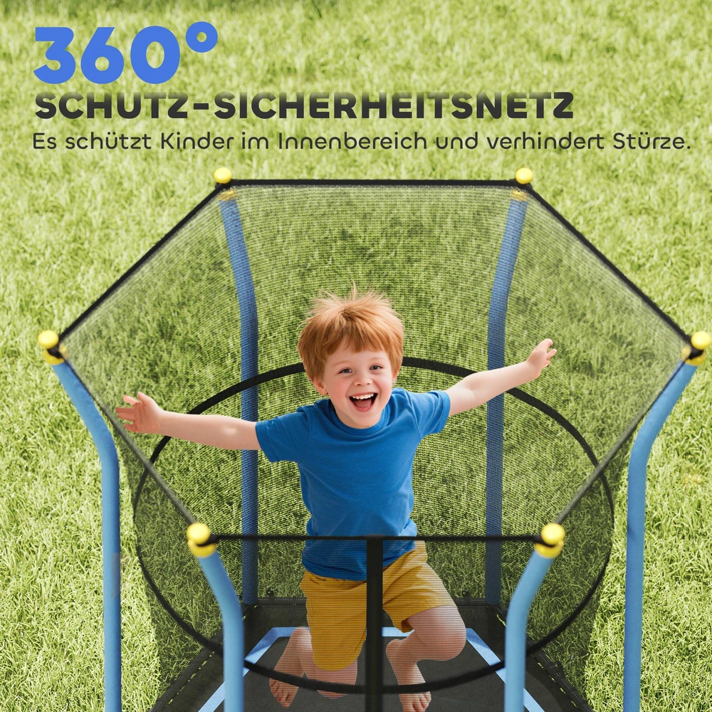 Vaikiškas batutas HOMCOM Ø163,5 cm, vidaus batutas su apsauginiu tinklu, kraštų apdaila ir elastine virve, iki 50 kg, 3-10 metų vaikams, mėlynas
