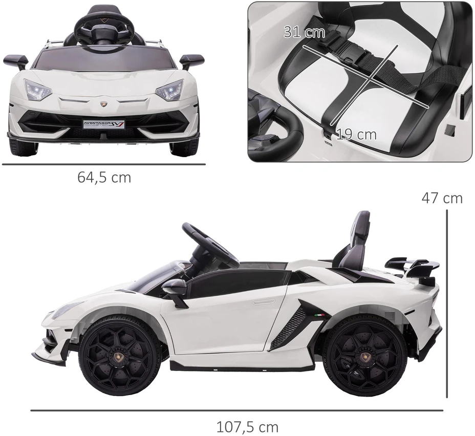 Homcom Vaikiškas elektrinis automobilis 12V Elektrinė transporto priemonė su 2.4G nuotolinio valdymo pulteliu, MP3 grotuvu, garso signalu, šviesomis, 3-5 metų, balta