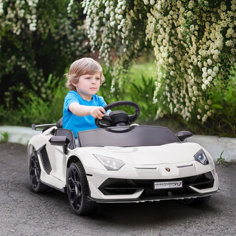 Homcom Vaikiškas elektrinis automobilis 12V Elektrinė transporto priemonė su 2.4G nuotolinio valdymo pulteliu, MP3 grotuvu, garso signalu, šviesomis, 3-5 metų, balta