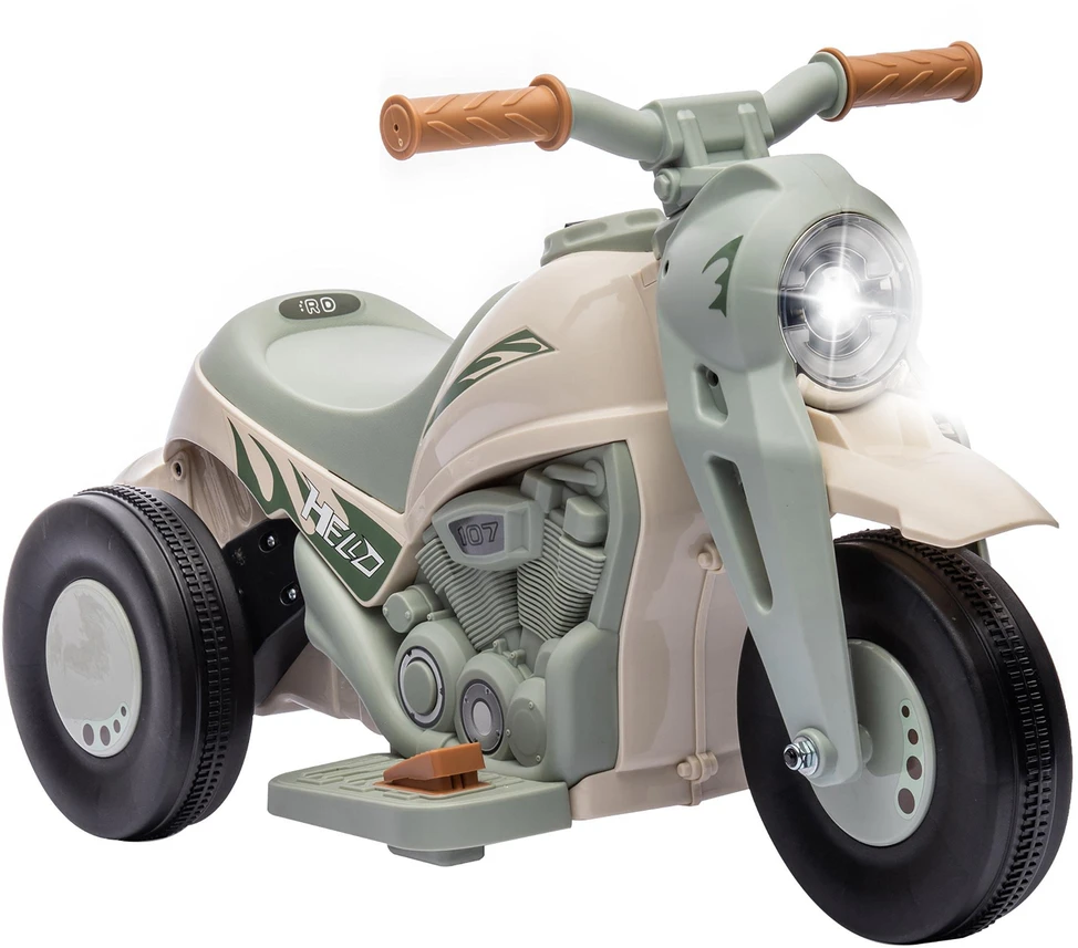 Vaikiškas elektrinis motociklas AIYAPLAY, 6V, su muzika ir burbulų pūtimo funkcija, su žibintais, 2,5-3 km/val., 2-5 metų vaikams, iki 30 kg, kreminės baltos spalvos
