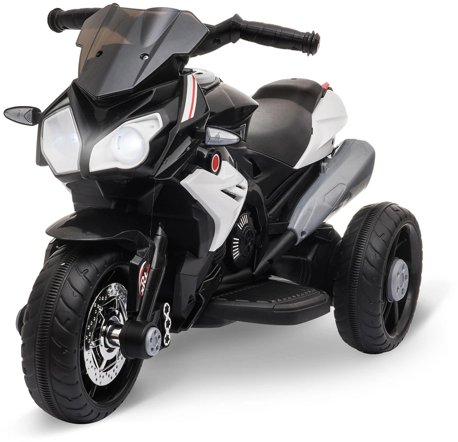Vaikiškas elektrinis motociklas HOMCOM, šviesos ir garsai, 3 km/h, įkraunamas, plastikas ir metalas, juoda/balta