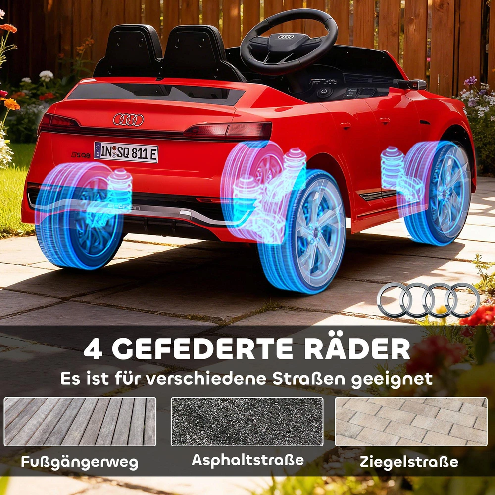 Vaikiškas elektromobilis, 12V Audi Q8, 3-5 km/val., nuotolinio valdymo pultas, žibintai, muzika, raudonas
