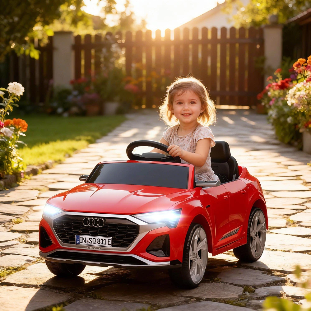 Vaikiškas elektromobilis, 12V Audi Q8, 3-5 km/val., nuotolinio valdymo pultas, žibintai, muzika, raudonas