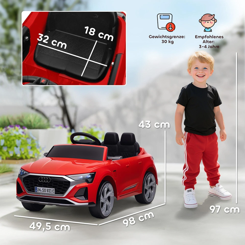 Vaikiškas elektromobilis, 12V Audi Q8, 3-5 km/val., nuotolinio valdymo pultas, žibintai, muzika, raudonas