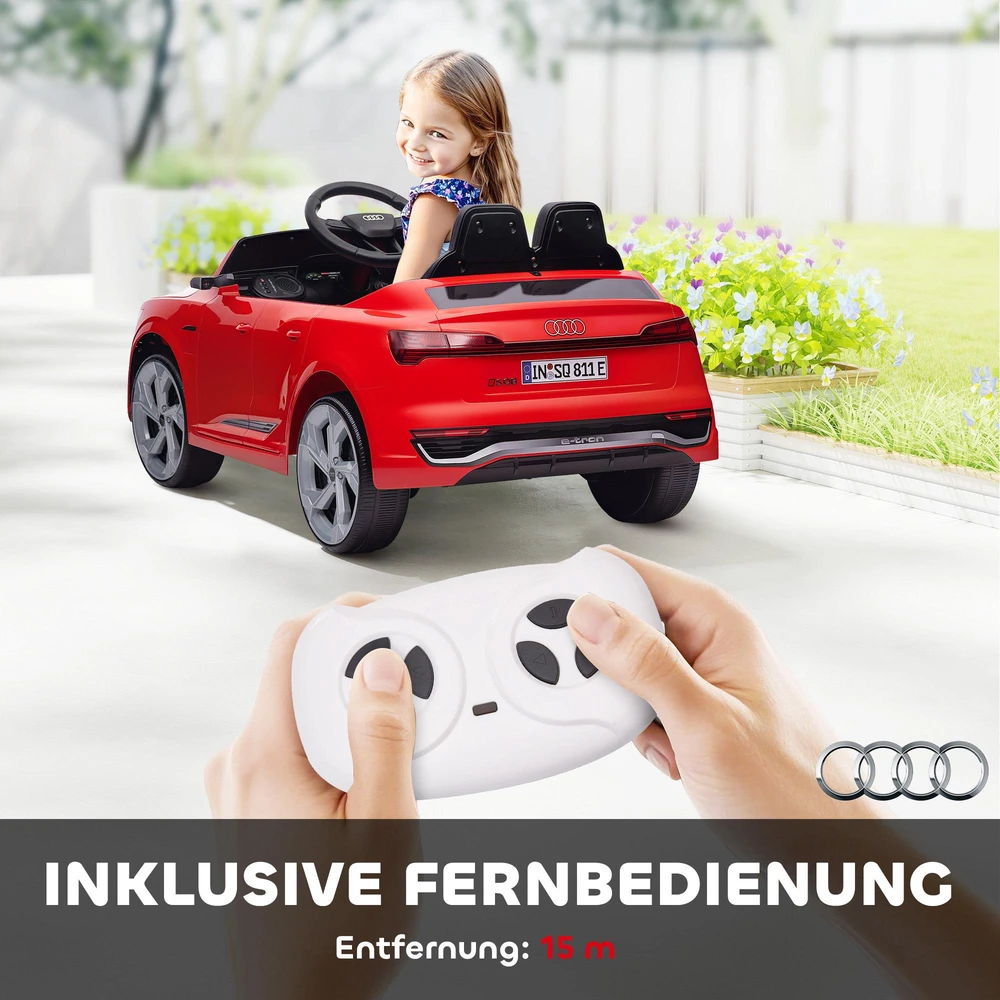 Vaikiškas elektromobilis, 12V Audi Q8, 3-5 km/val., nuotolinio valdymo pultas, žibintai, muzika, raudonas