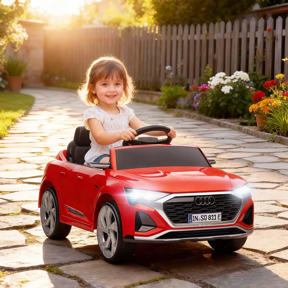 Vaikiškas elektromobilis, 12V Audi Q8, 3-5 km/val., nuotolinio valdymo pultas, žibintai, muzika, raudonas