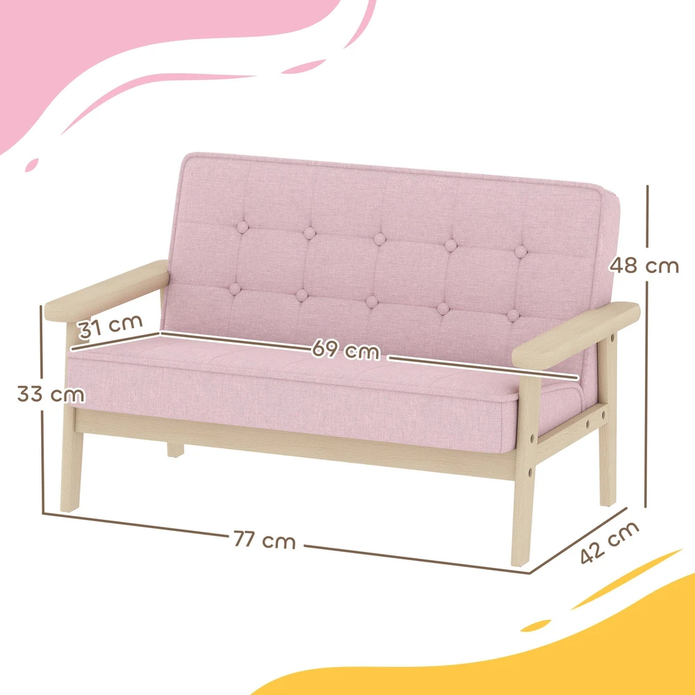 Vaikiškas fotelis, vaikiška sofa su mediniu rėmu, pliušo optika, paminkštintas, vaikams nuo 3-15 metų, rožinė