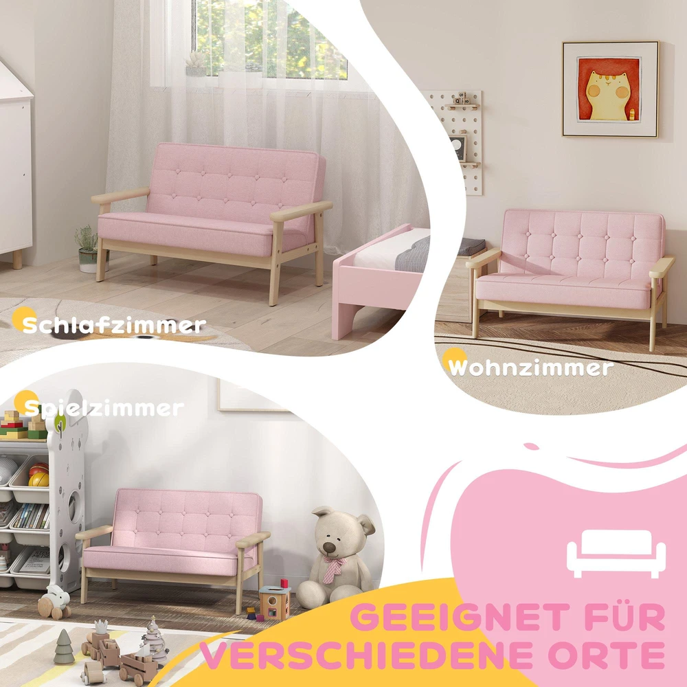 Vaikiškas fotelis, vaikiška sofa su mediniu rėmu, pliušo optika, paminkštintas, vaikams nuo 3-15 metų, rožinė