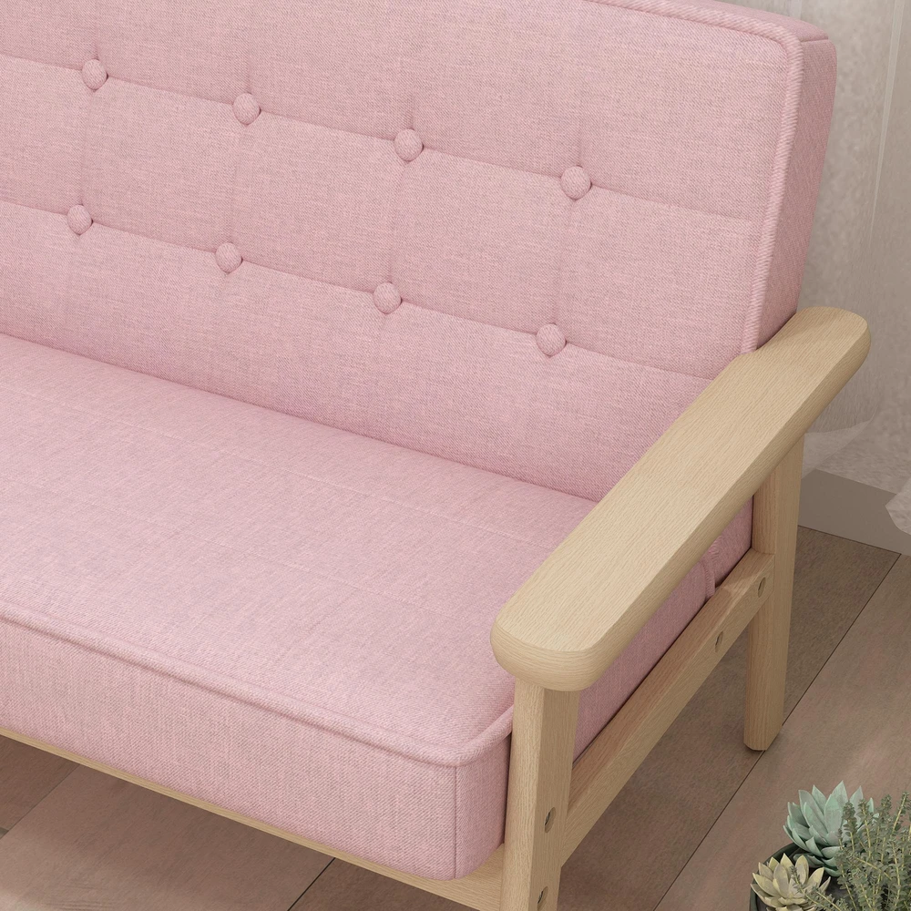 Vaikiškas fotelis, vaikiška sofa su mediniu rėmu, pliušo optika, paminkštintas, vaikams nuo 3-15 metų, rožinė