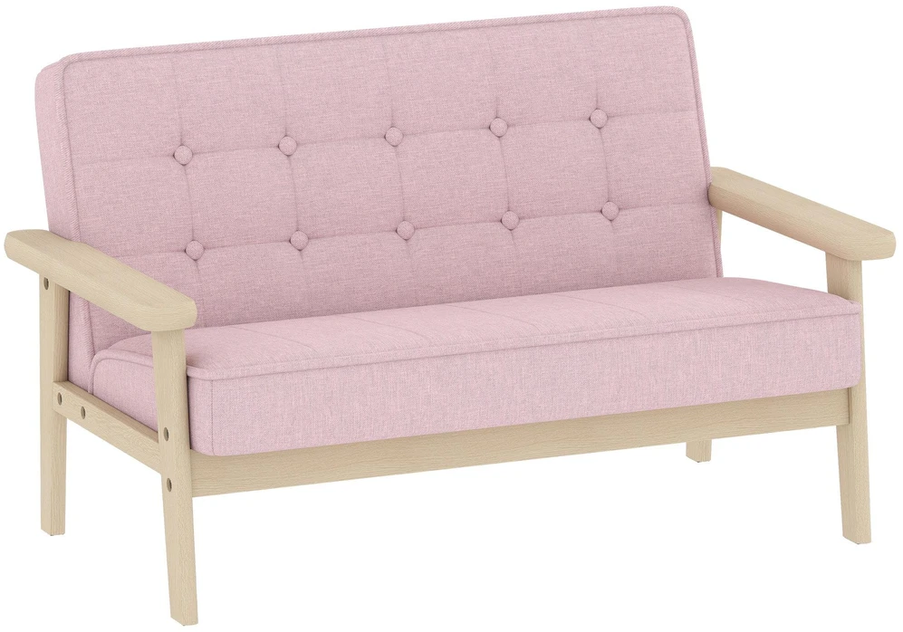 Vaikiškas fotelis, vaikiška sofa su mediniu rėmu, pliušo optika, paminkštintas, vaikams nuo 3-15 metų, rožinė