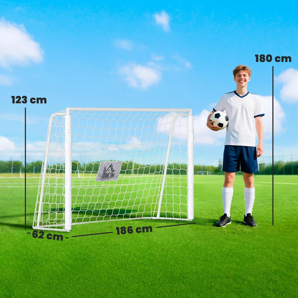 Vaikiški futbolo vartai, taikinių žymėjimas, smūgius sugeriančios movos, sodui, 186x123 cm, balti