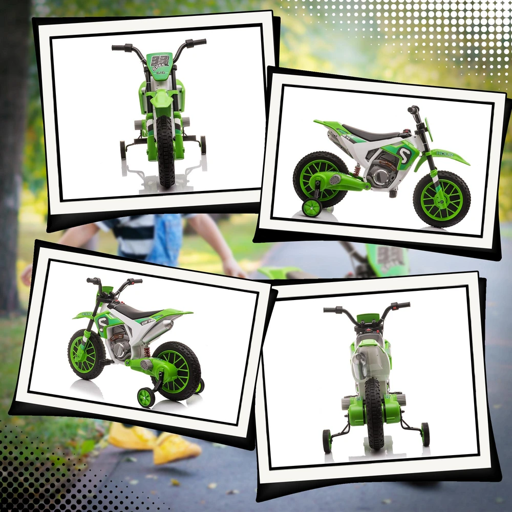 HOMCOM vaikiškas elektrinis motociklas 12V, nuimami pagalbiniai ratukai, nuo 3 metų, PP, metalas