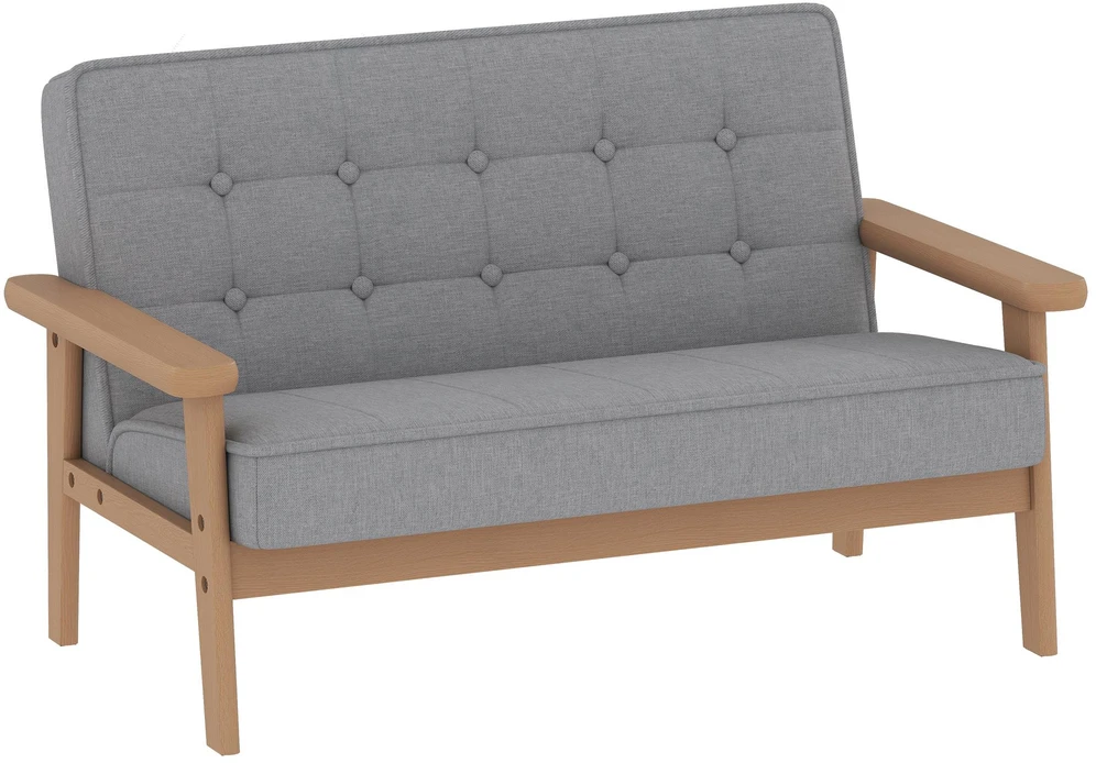 Vaikiškas fotelis, dvivietė vaikiška sofa su mediniu rėmu, pilka, 3-15 metų vaikams