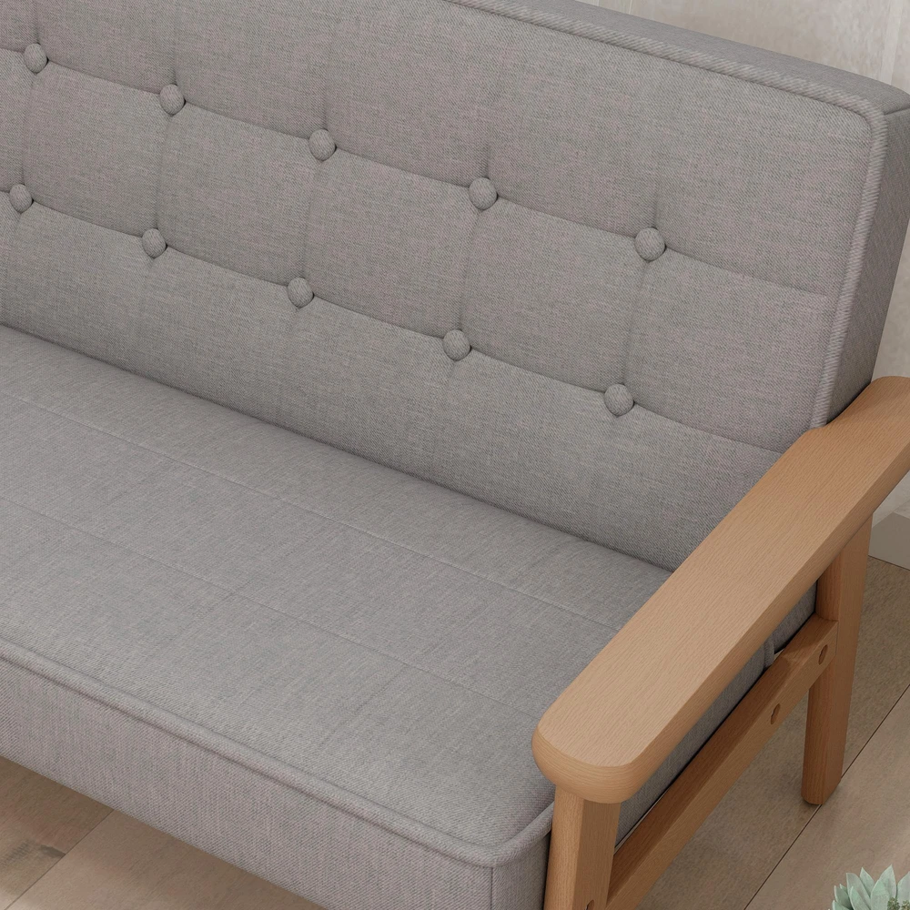 Vaikiškas fotelis, dvivietė vaikiška sofa su mediniu rėmu, pilka, 3-15 metų vaikams