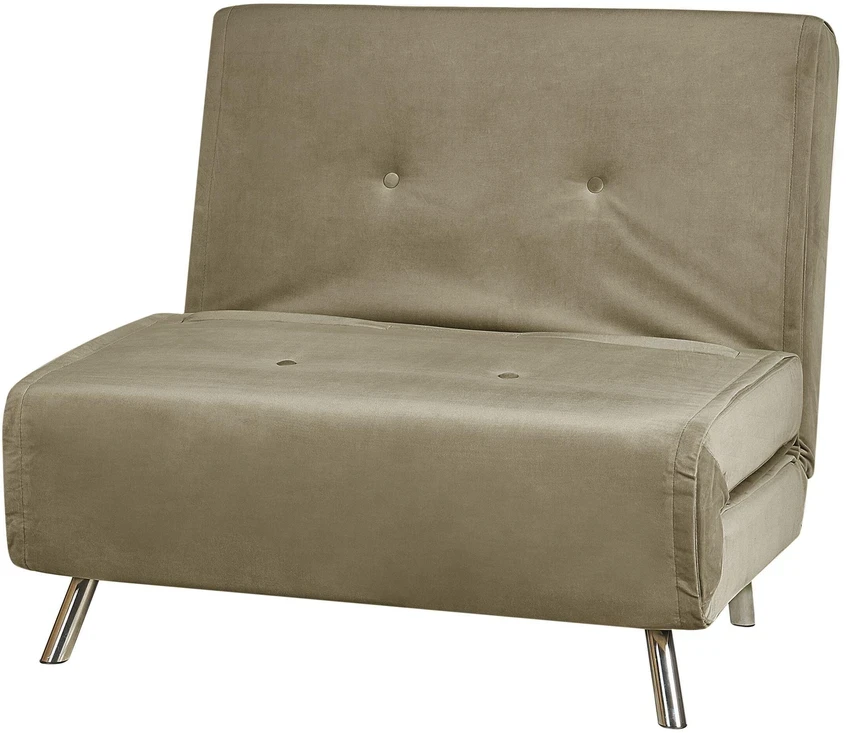 Viengulė išskleidžiama sofa BELIANI FARRIS alyvuogių spalvos veliūras