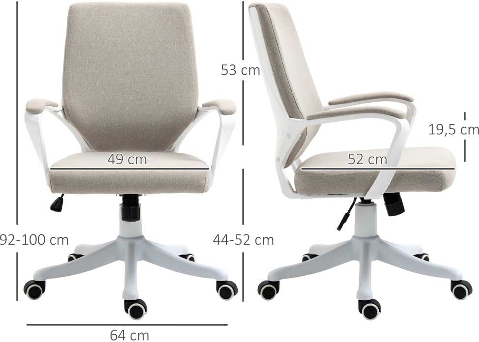 Vinsetto biuro kėdė su supimosi funkcija, reguliuojamu aukščiu, storu paminkštinimu, ergonomiška, 360° besisukantys ratukai, 62x69x92-100 cm