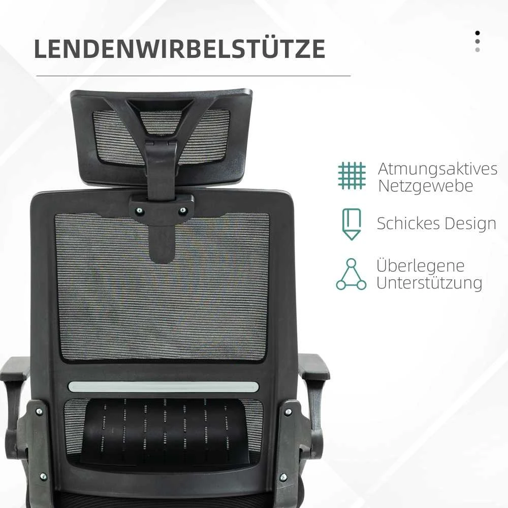 Ergonomiška biuro kėdė Vinsetto, reguliuojama, su galvos atrama, porankiais ir supimosi funkcija, juoda