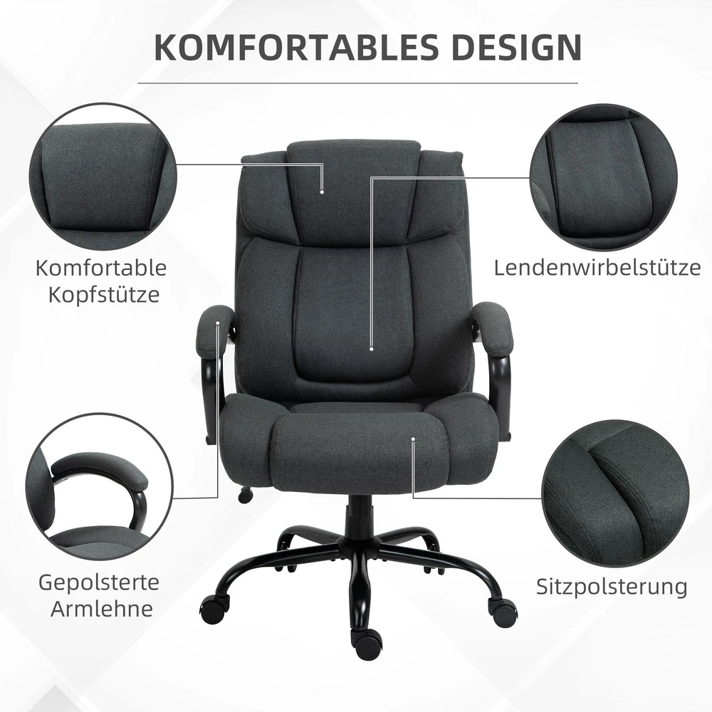 Vinsetto biuro kėdė, ergonomiška darbo kėdė, besisukanti kėdė su paminkštintais porankiais, keliamoji galia iki 220 kg, pilka