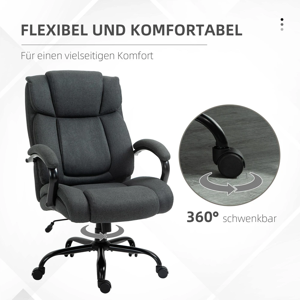 Vinsetto biuro kėdė, ergonomiška darbo kėdė, besisukanti kėdė su paminkštintais porankiais, keliamoji galia iki 220 kg, pilka
