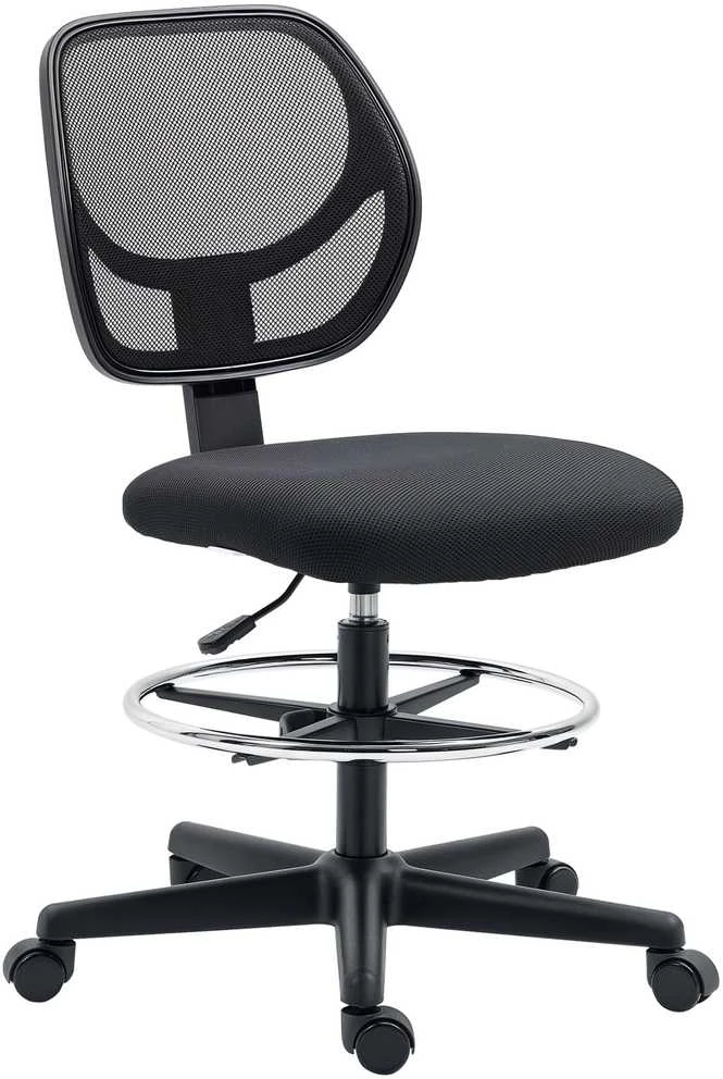Vinsetto biuro kėdė ergonomiška pasukama kėdė su reguliuojamu kojų žiedu, reguliuojamo aukščio 93-113 cm, su ratukais, juoda