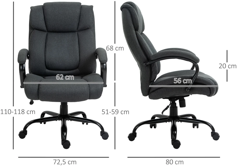 Vinsetto biuro kėdė, ergonomiška darbo kėdė, besisukanti kėdė su paminkštintais porankiais, keliamoji galia iki 220 kg, pilka