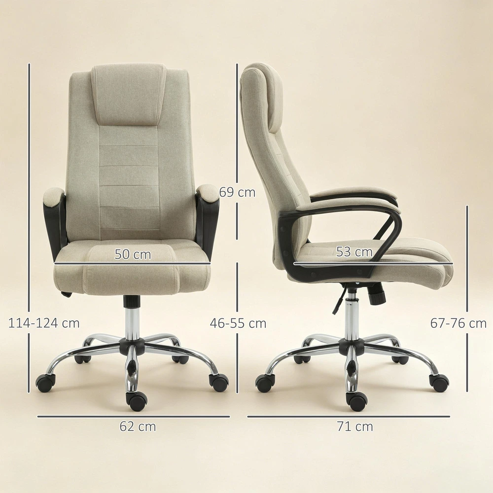 Vinsetto biuro kėdė, ergonomiška darbo kėdė su galvos atrama, reguliuojamo aukščio kompiuterio kėdė su lino išvaizdos apdaila, besisukanti kėdė namų biurui, smėlio spalvos