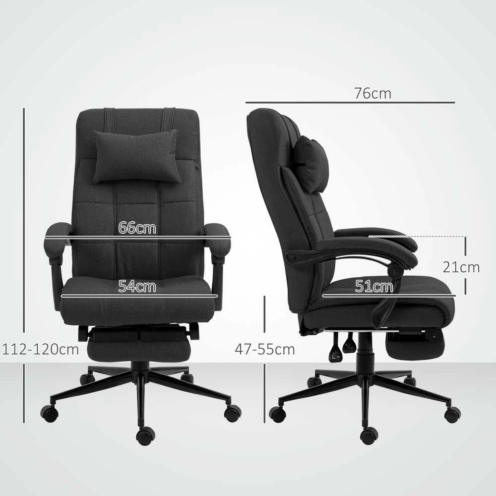 Vinsetto ergonominė biuro kėdė su atlošimo funkcija, galvos atrama, porankiais, reguliuojamu aukščiu ir kojų atrama, juoda