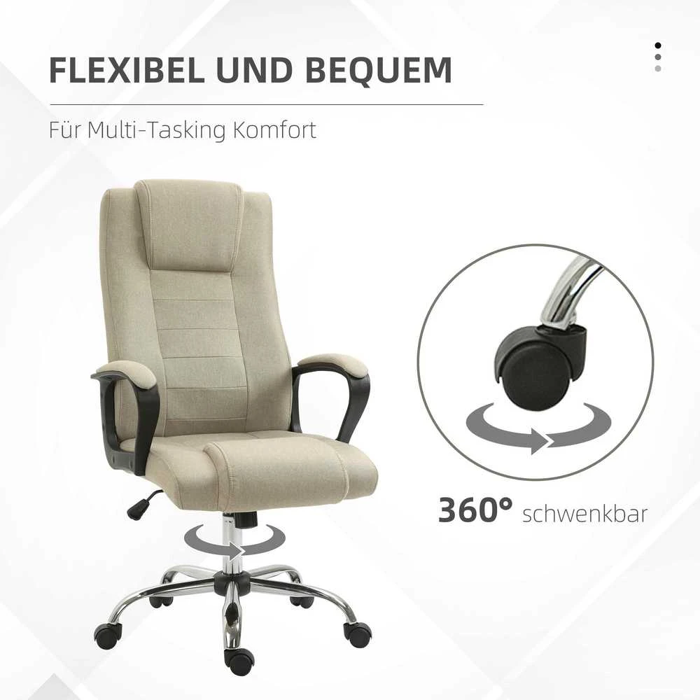 Vinsetto biuro kėdė, ergonomiška darbo kėdė su galvos atrama, reguliuojamo aukščio kompiuterio kėdė su lino išvaizdos apdaila, besisukanti kėdė namų biurui, smėlio spalvos