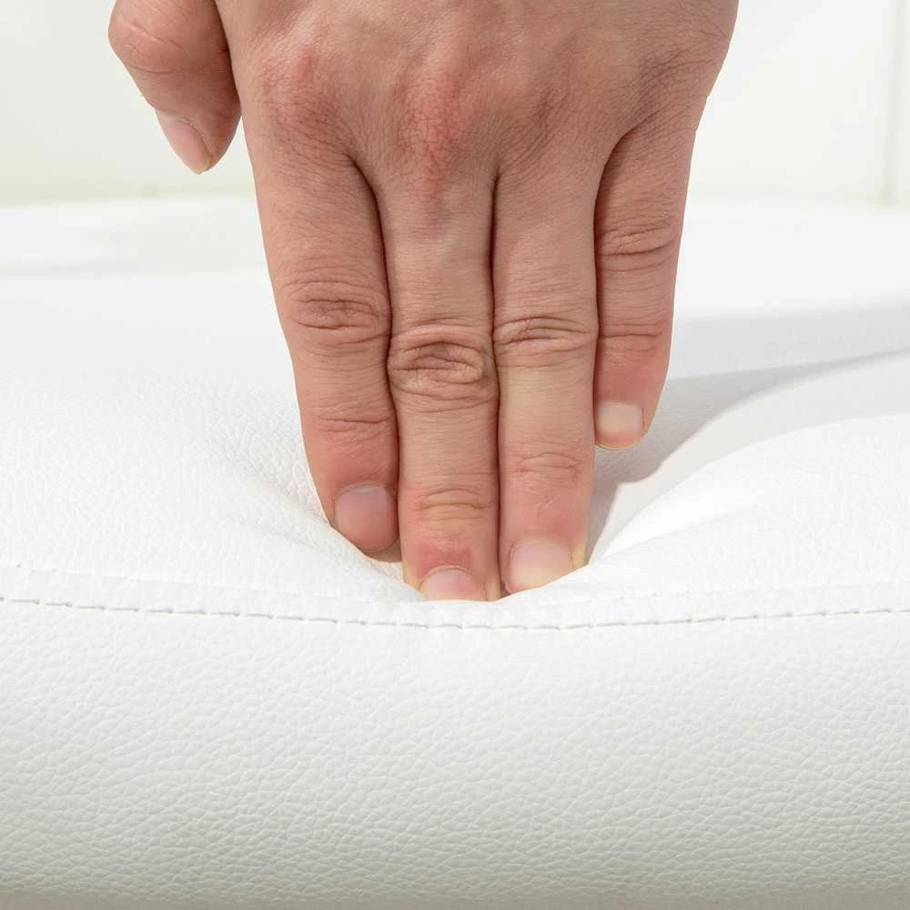 Biuro kėdė Vinsetto, ergonomiška darbo kėdė su porankiais, paminkštintas atlošas, reguliuojamo aukščio kompiuterio kėdė su dirbtinės odos apdaila, sukamoji kėdė namų biurui, balta