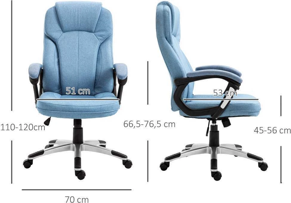 Vinsetto biuro kėdė kompiuterio kėdė sukamoji kėdė aukščio reguliavimas supimosi funkcija šviesiai mėlyna linas 66x75x110-120cm