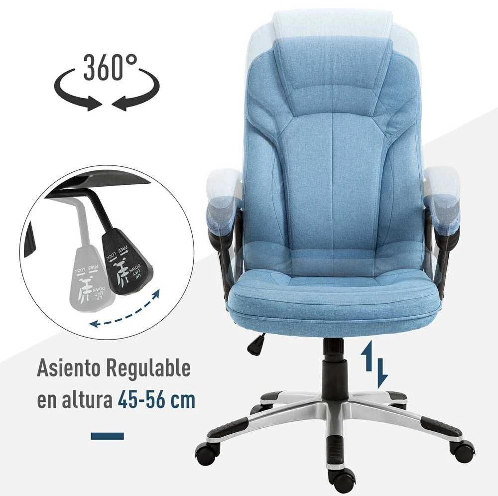 Vinsetto biuro kėdė kompiuterio kėdė sukamoji kėdė aukščio reguliavimas supimosi funkcija šviesiai mėlyna linas 66x75x110-120cm