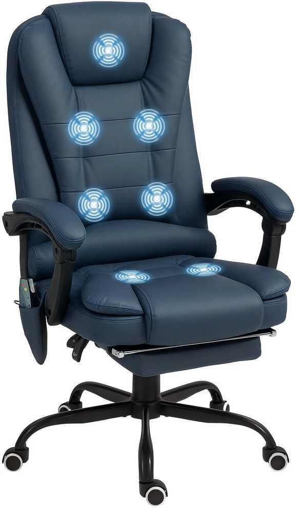 Vinsetto biuro kėdė su 7 taškų masažu, ergonomiškas biuro krėslas su atlošimo funkcija, reguliuojamo aukščio vadovo kėdė su nuotolinio valdymo pulteliu, išlaikanti iki 120 kg, skirta darbo kambariui, biurui, mėlyna