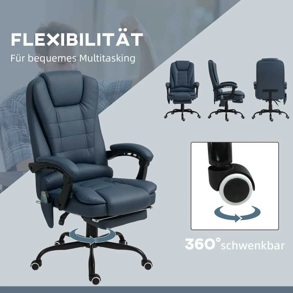 Vinsetto biuro kėdė su 7 taškų masažu, ergonomiškas biuro krėslas su atlošimo funkcija, reguliuojamo aukščio vadovo kėdė su nuotolinio valdymo pulteliu, išlaikanti iki 120 kg, skirta darbo kambariui, biurui, mėlyna