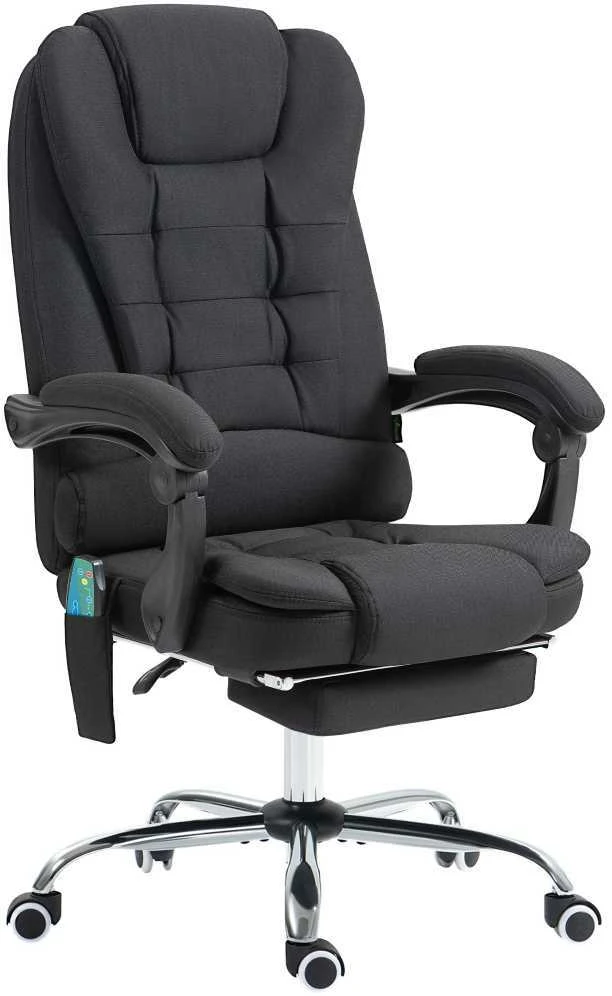 Vinsetto biuro kėdė su masažo funkcija, ergonomiška darbo kėdė su atlošimo ir šildymo funkcija, reguliuojamo aukščio kompiuterio kėdė su kojų atrama, šonine kišene ir nuotolinio valdymo pulteliu, juoda