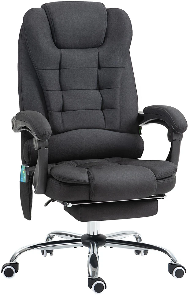 Vinsetto biuro kėdė su masažo funkcija, ergonomiška darbo kėdė su atlošimo ir šildymo funkcija, reguliuojamo aukščio kompiuterio kėdė su kojų atrama, šonine kišene ir nuotolinio valdymo pulteliu, juoda