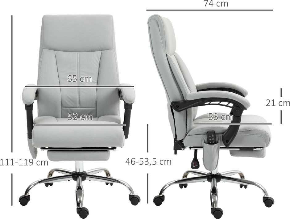 Vinsetto biuro kėdė su masažo funkcija, ergonomiška darbo kėdė su atlošimo funkcija, juosmens šildymu, reguliuojamu aukščiu, kompiuterio kėdė su kojų atrama, sukimosi funkcija, pilka