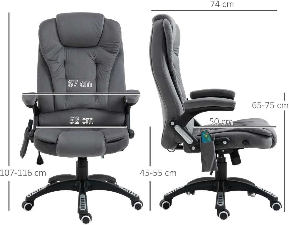 "Vinsetto" biuro kėdė su supimo funkcija, masažo kėdė su šilumos funkcija, ergonomiška, reguliuojamo aukščio, 120 kg svorio, pakraunama tamsiai pilka
