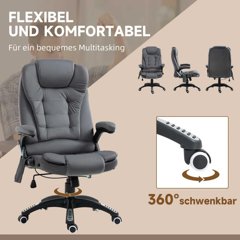 "Vinsetto" biuro kėdė su supimo funkcija, masažo kėdė su šilumos funkcija, ergonomiška, reguliuojamo aukščio, 120 kg svorio, pakraunama tamsiai pilka