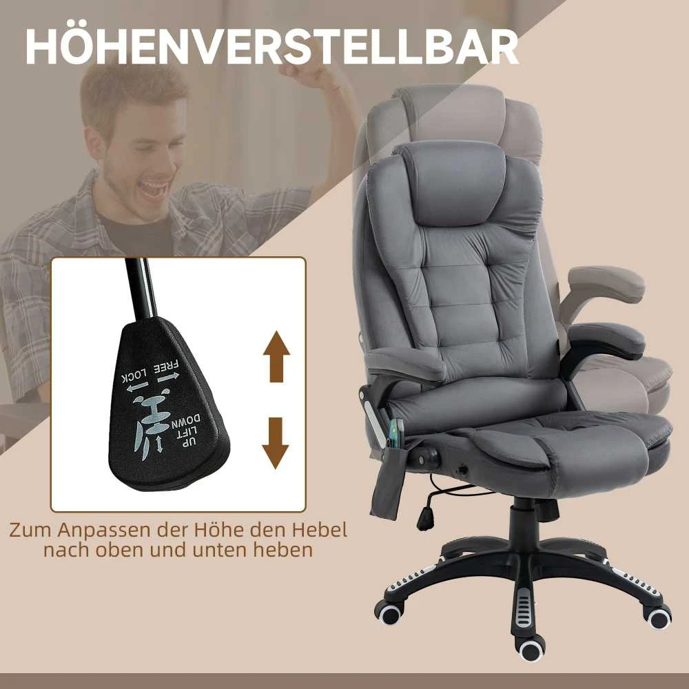 "Vinsetto" biuro kėdė su supimo funkcija, masažo kėdė su šilumos funkcija, ergonomiška, reguliuojamo aukščio, 120 kg svorio, pakraunama tamsiai pilka