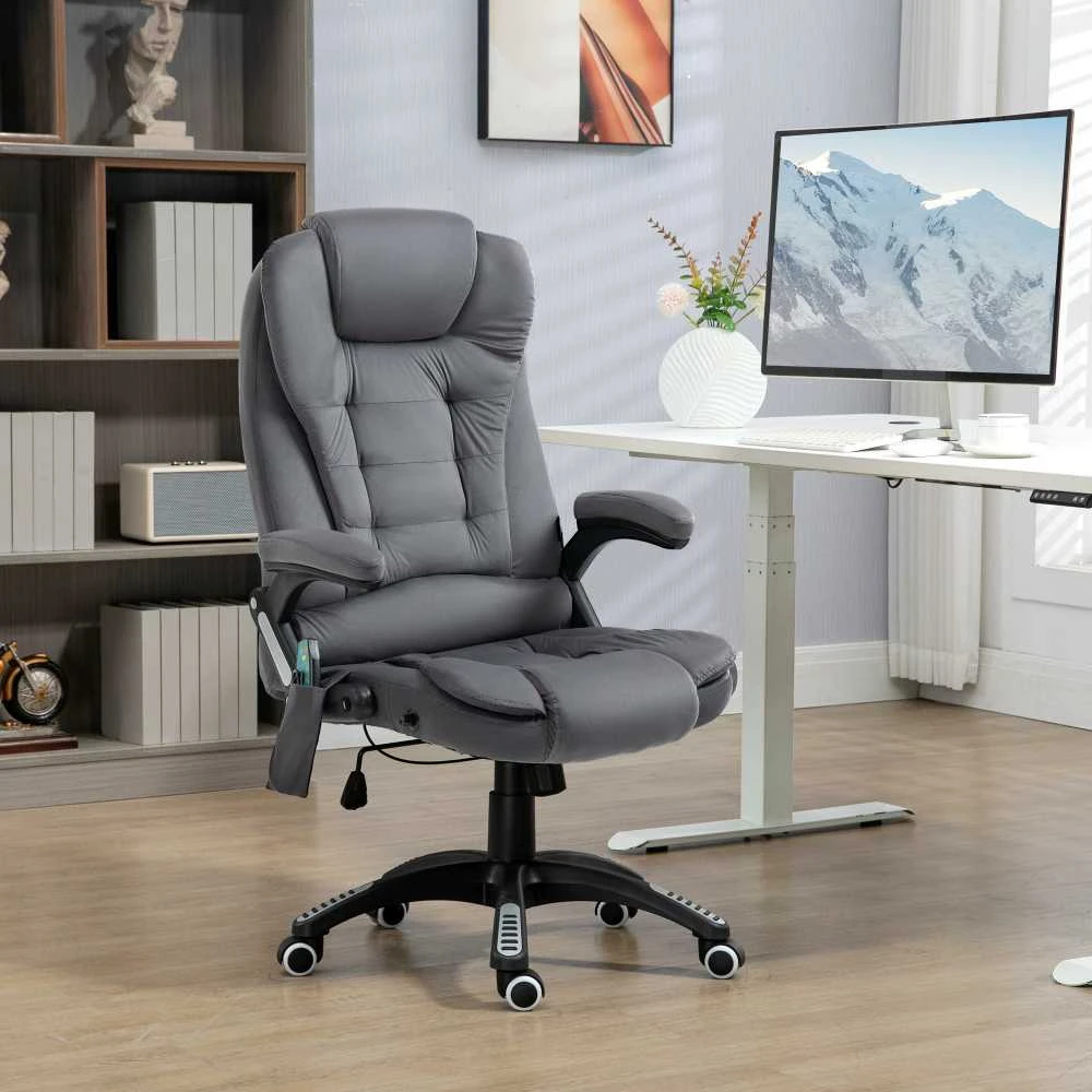 "Vinsetto" biuro kėdė su supimo funkcija, masažo kėdė su šilumos funkcija, ergonomiška, reguliuojamo aukščio, 120 kg svorio, pakraunama tamsiai pilka