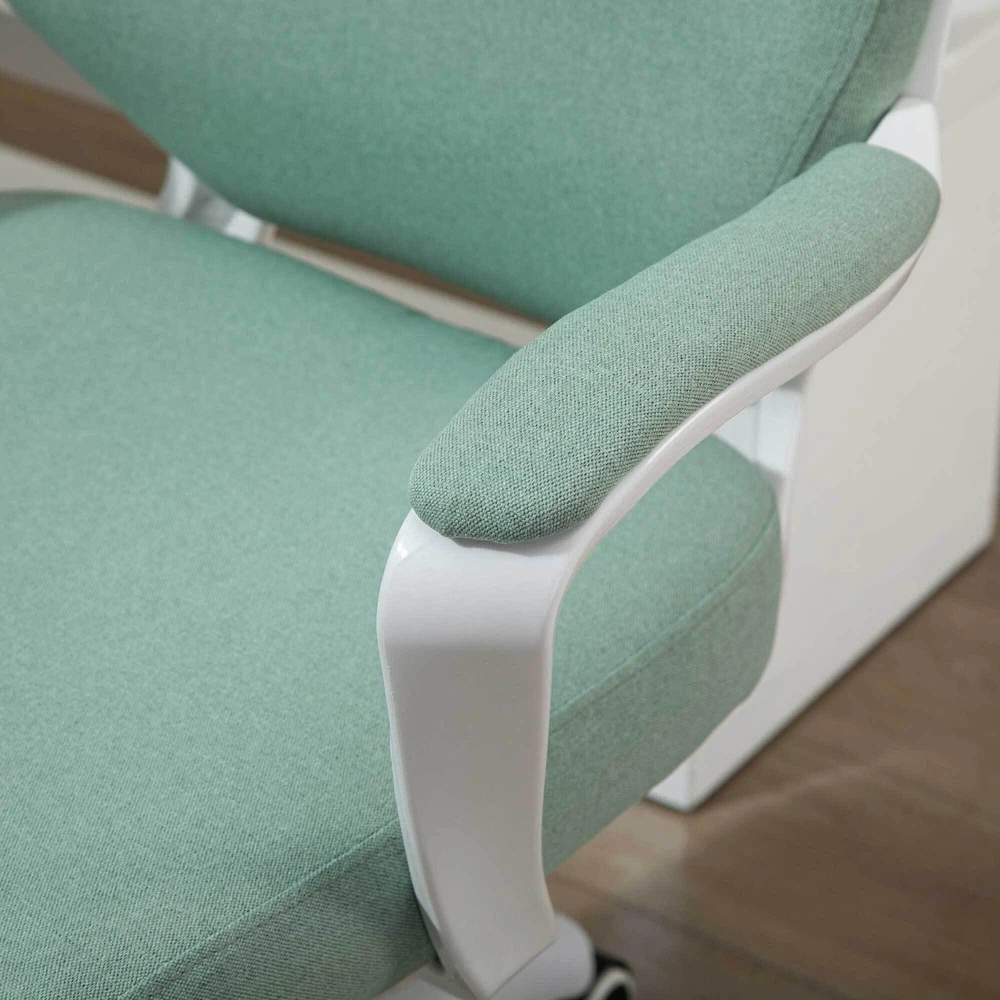Vinsetto biuro kėdė su supimosi funkcija, ergonomiška nugaros atrama, paminkštinta sėdynė, 360° ratukai, poliesteris, žalia ir balta, 62x69x92-100 cm