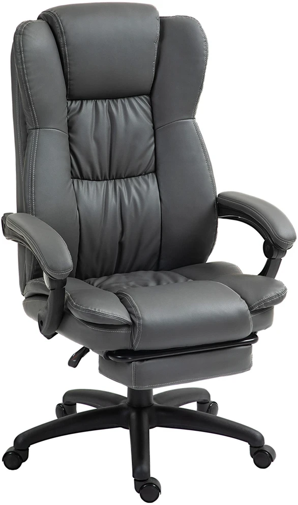 Vinsetto biuro kėdė, vadovo kėdė, pasukama kėdė, reguliuojamo aukščio, su kojų atrama, galvos atrama, ergonomiška kėdė, vibruojanti, darbo kėdė su atlošimo funkcija, masažo funkcija, dirbtinė oda, tamsiai pilka, 68,5x68,5x113-121 cm