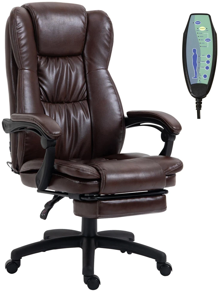 Vinsetto biuro kėdė vadovo kėdė sukamoji reguliuojamo aukščio ergonomiška su masažo funkcija, kojų atrama, galvos atrama ir atlošimo funkcija, dirbtinė oda, 68,5x68,5x113-121 cm