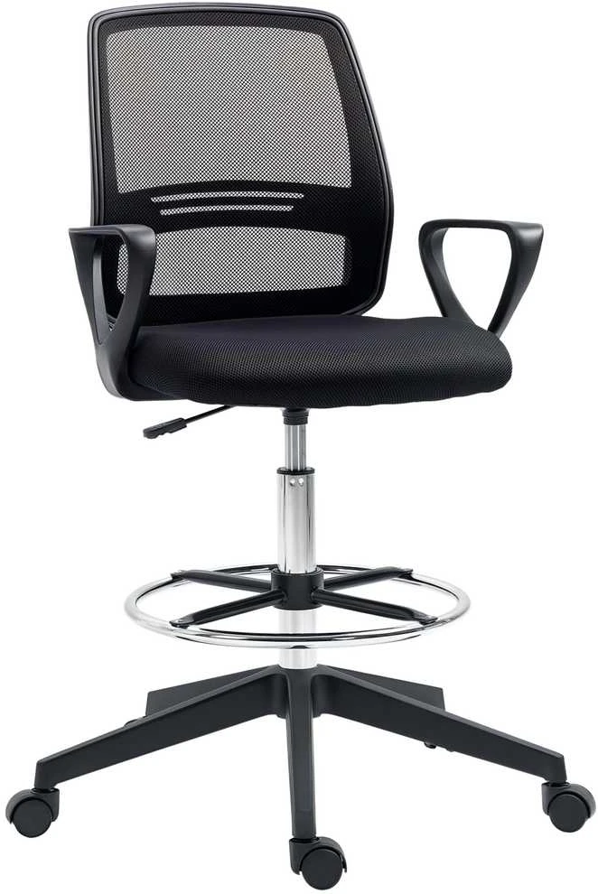 Vinsetto darbo kėdė, ergonomiška sukamoji kėdė, biuro kėdė, reguliuojamo aukščio stovimoji kėdė, kojų atrama, metalas, juoda, 59,5x60x102,5–126 cm