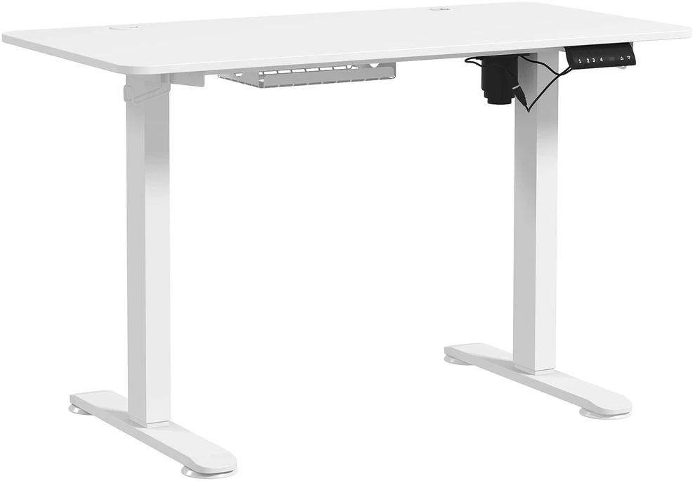 Vinsetto elektrinis reguliuojamo aukščio stalas 120 x 60 cm kompiuterio stalas su 3 atminties nustatymais, ergonomiškas stovimas-sėdimas stalas su apsauga nuo susidūrimo, 2 kabliukai, baltas