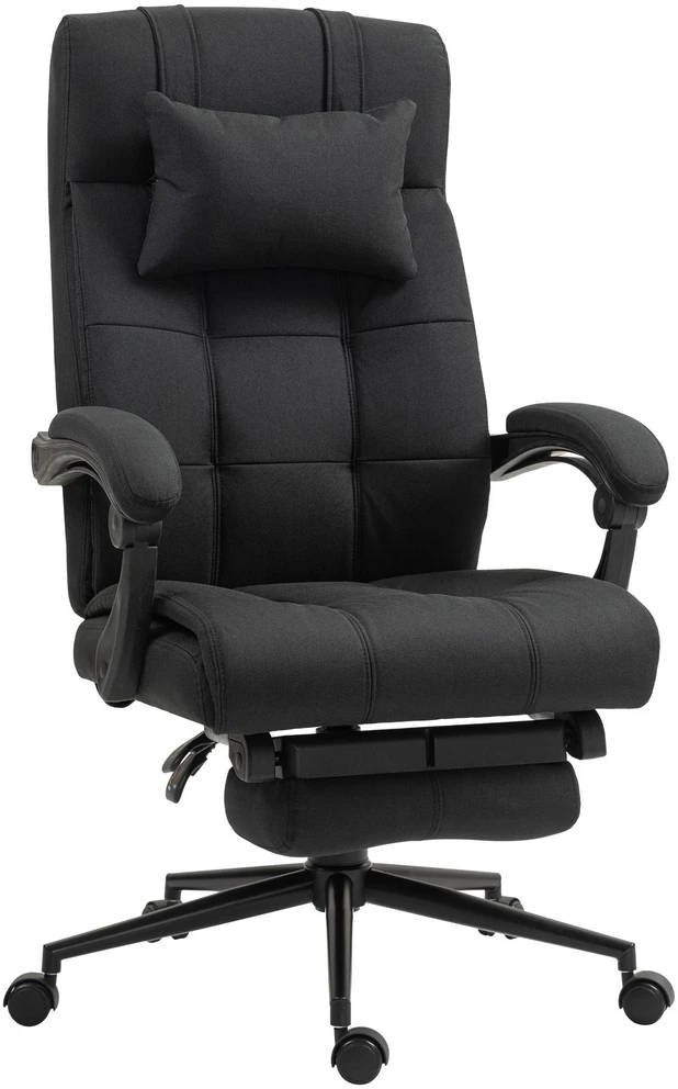 Vinsetto ergonominė biuro kėdė su atlošimo funkcija, galvos atrama, porankiais, reguliuojamu aukščiu ir kojų atrama, juoda