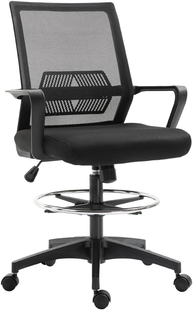Vinsetto ergonominė biuro kėdė su reguliuojamu pėdų žiedu, juosmens atrama, reguliuojamo aukščio tinkline kėde, supimosi funkcija, kompiuterio kėdė, juoda